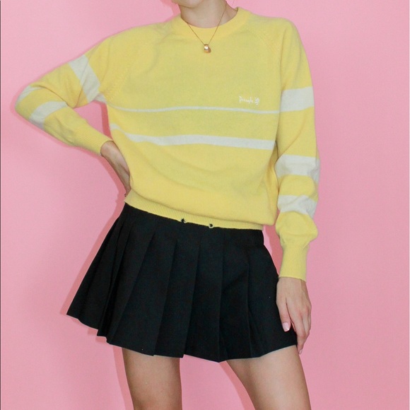 VTG 80s/90s Pringle Sports Yellow Wool Crew Neck Sweater - Picture 2 of 10